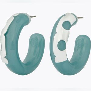 NWT TORY BURCH‎ Light Silver / Swirl Blue Resin Hoop Earrings